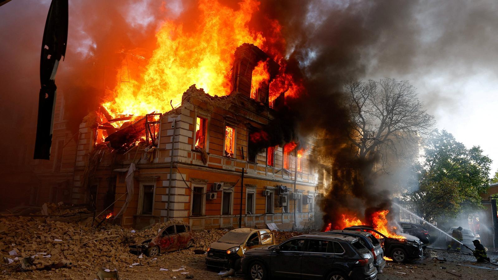 The building of the National Academy of Sciences of Ukraine, bombed by a Russian drone this Monday.