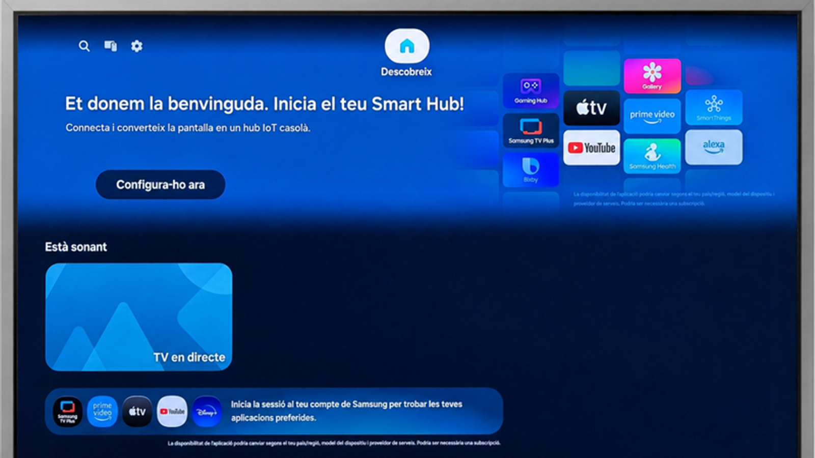 A Samsung television in Catalan.