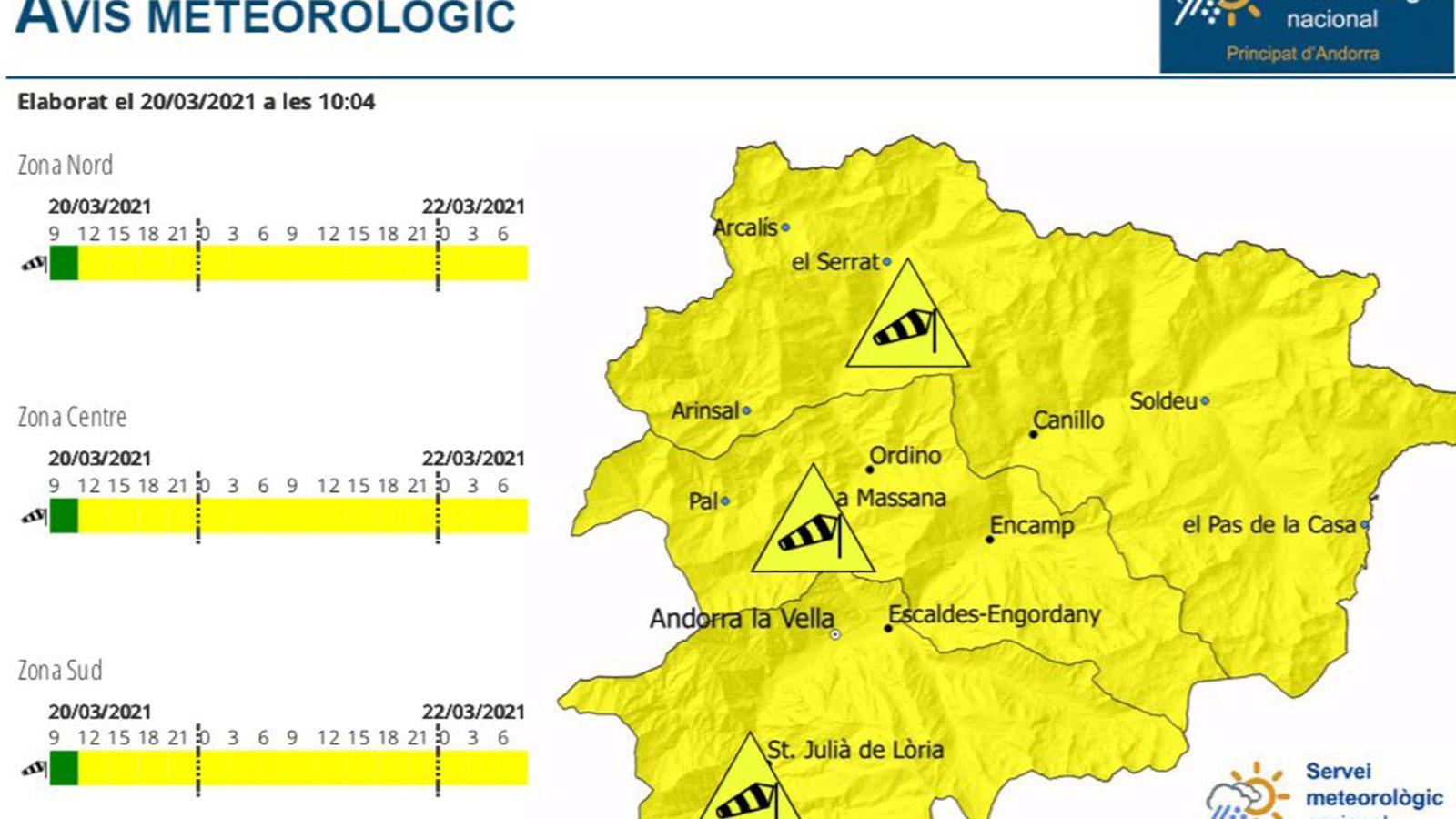 L'avís groc per vent.