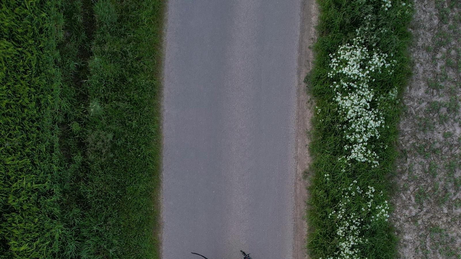 Auf einem Archivbild betrachtet ein Radfahrer sein umgestürztes Fahrrad mitten auf der Straße.