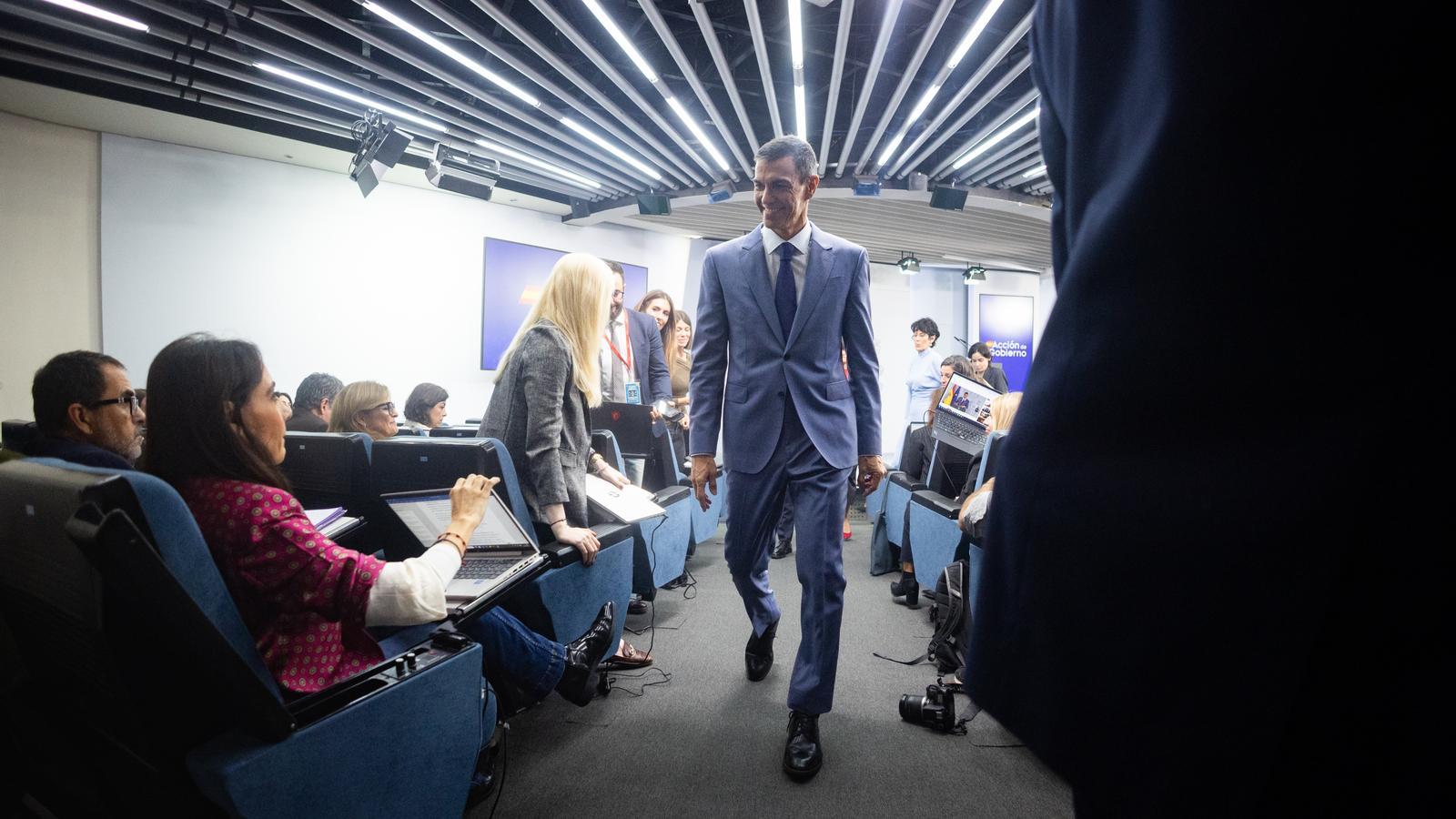 Pedro Sánchez today in Madrid, the day after dissolving the courts to call elections