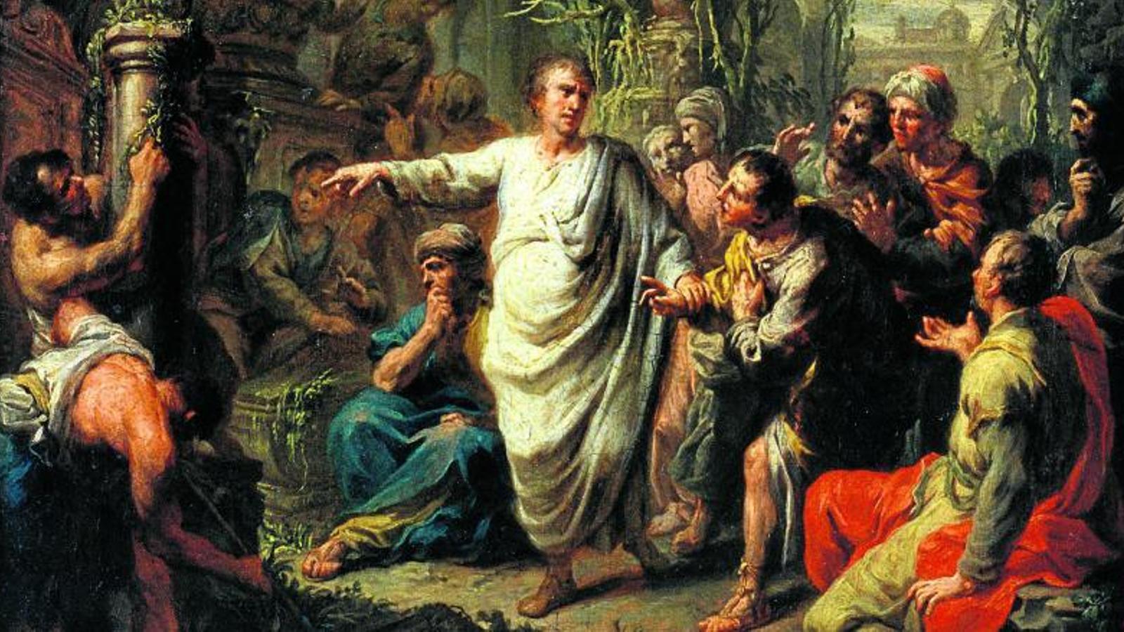 Un líder romà En aquest quadre de Martin Knoller, del 1775, es recrea l'episodi en què Ciceró descobreix la tomba del pensador grec Arquimedes.