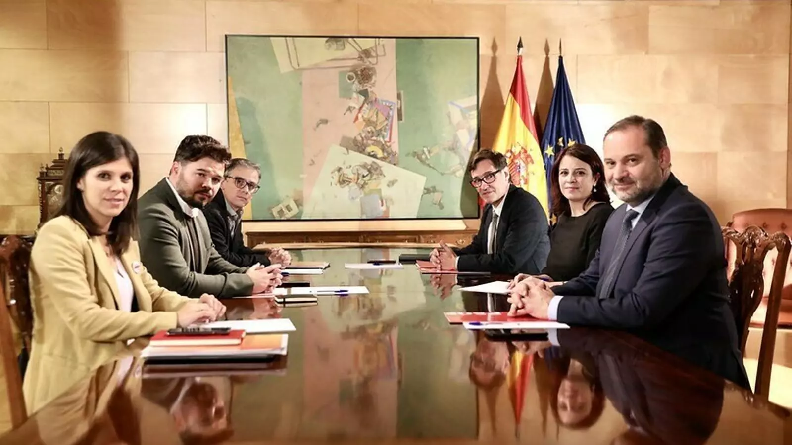 Els negociadors d'ERC i del PSOE en una imatge recent