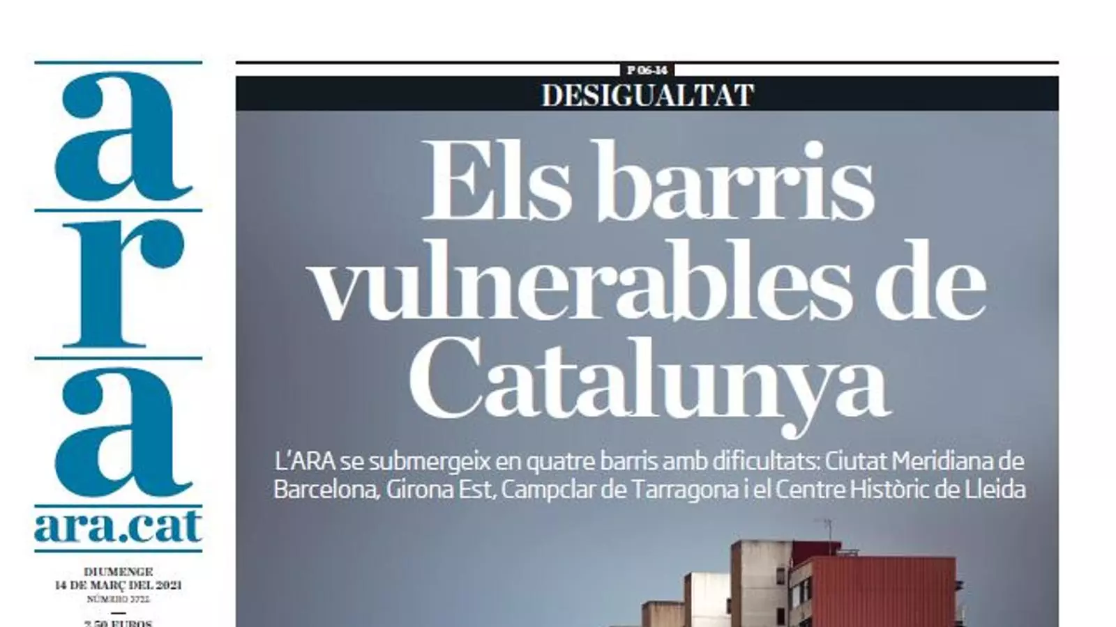 Portada de l'ARA del diumenge 14 de març del 2021