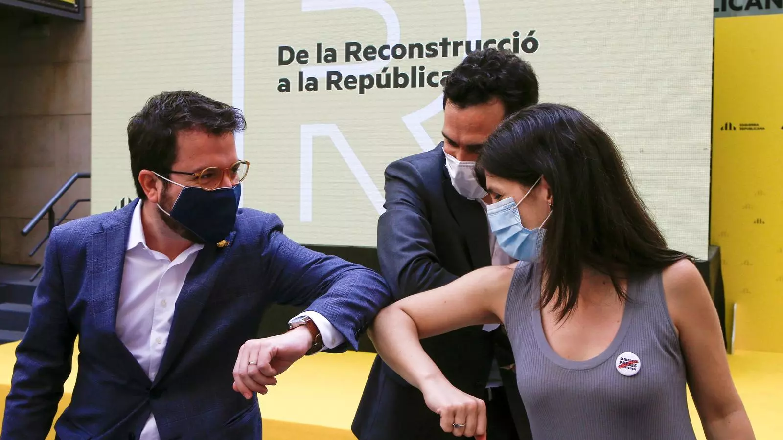 Pere Aragonès, Roger Torrent i Marta Vilalta aquest dissabte en l'acte d'Esquerra