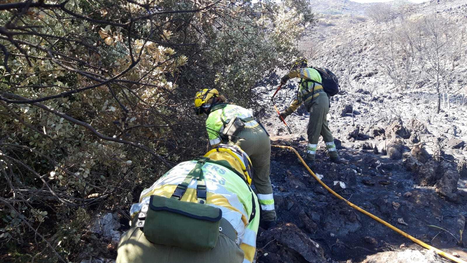 Diversos bombers treballen per extingir l'incendi declarat a la Vall de la Gallinera