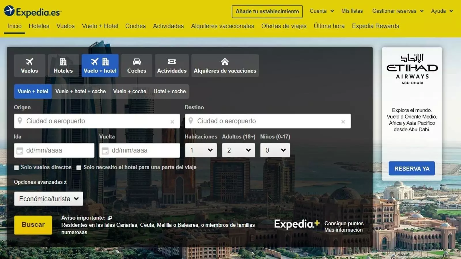 Expedia adverteix als residents que no poden completar la compra online.
