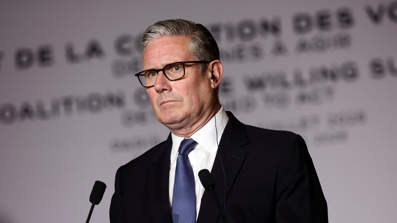 British Prime Minister Keir Starmer appears at a press conference after the Coalition of Volunteers summit on security guarantees for Ukraine, held at the Hôtel des Invalides, in Paris, on July 13, 2026.