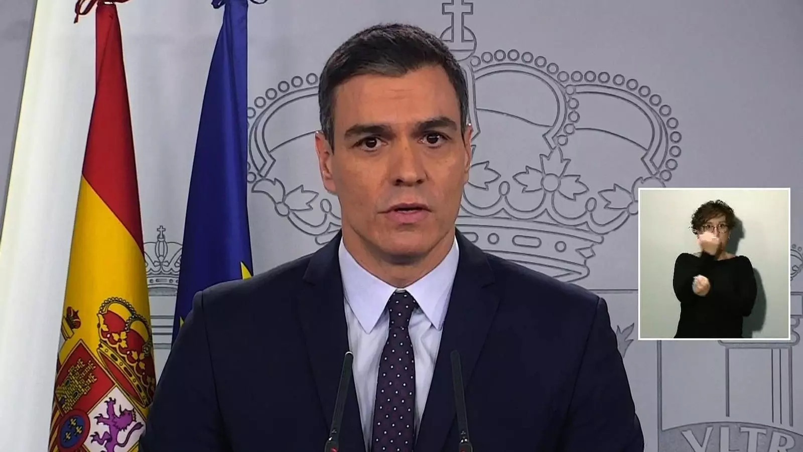 Captura d'imatge del president del govern espanyol, Pedro Sánchez, en la seva compareixença des de la Moncloa