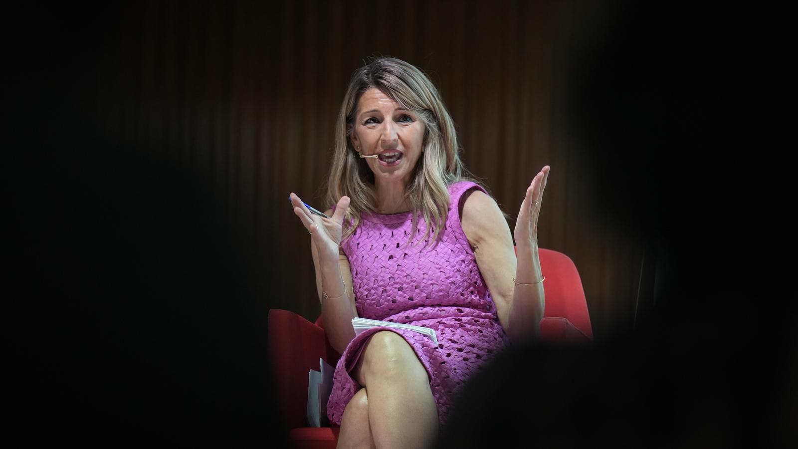 Yolanda Díaz during her speech at the UPF campus.