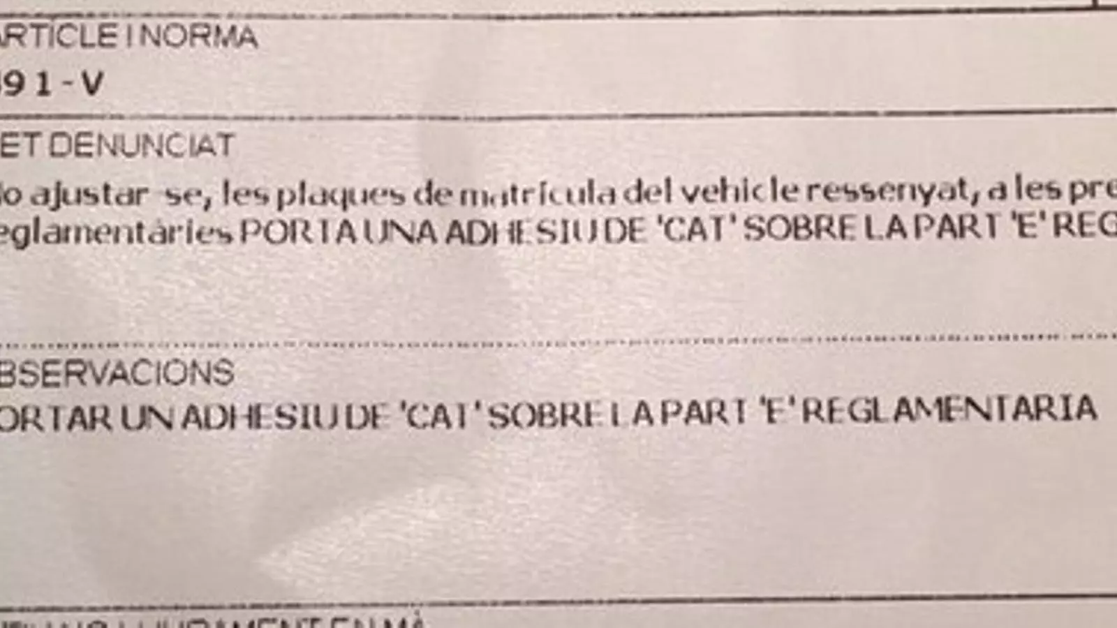 Un fragment de la multa, que el propi Calçada ha penjat al seu compte de Twitter