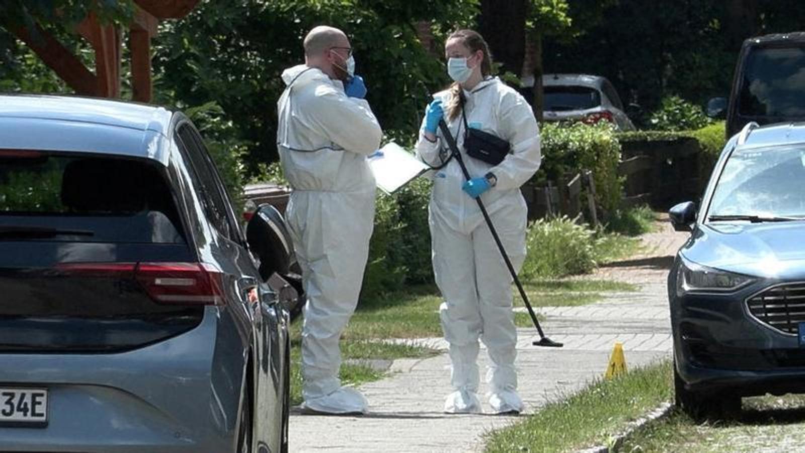 Members of emergency services work at the scene, according to police, of a deadly shooting in the city of Stade, Germany, on June 29, 2026.