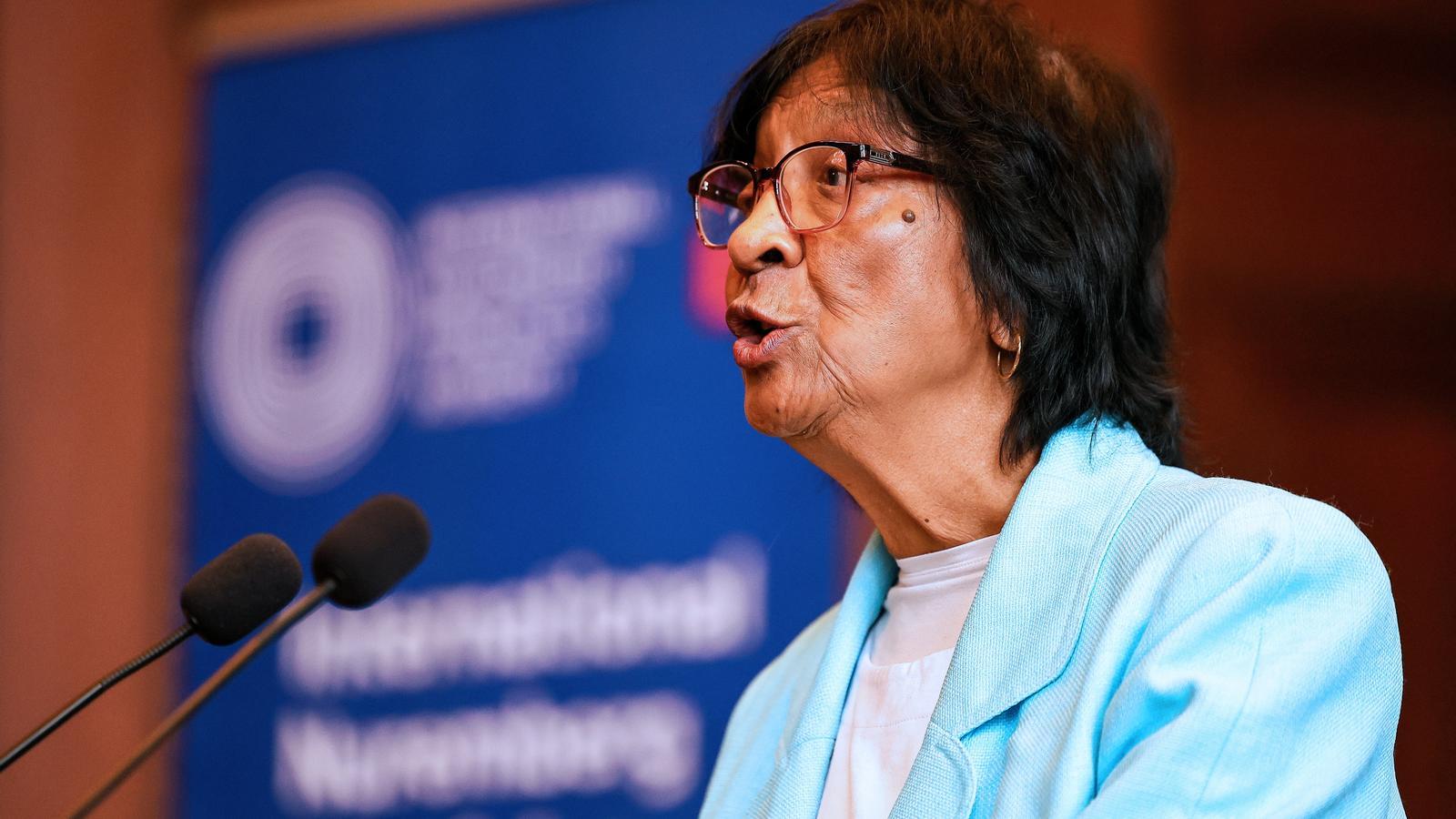 Navanethem Pillay, Nobel Peace Prize laureate, speaks after knowing that she has been awarded this Friday in Nuremberg, Germany.