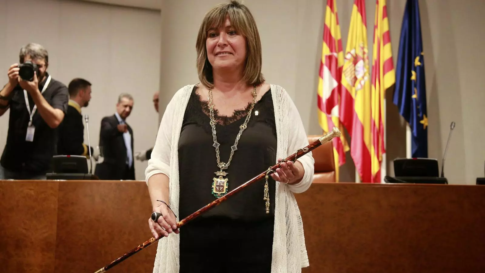 L’alcaldessa de l’Hospitalet de Llobregat, Núria Marín, ahir després de rebre la vara com a nova presidenta de la Diputació de Barcelona.