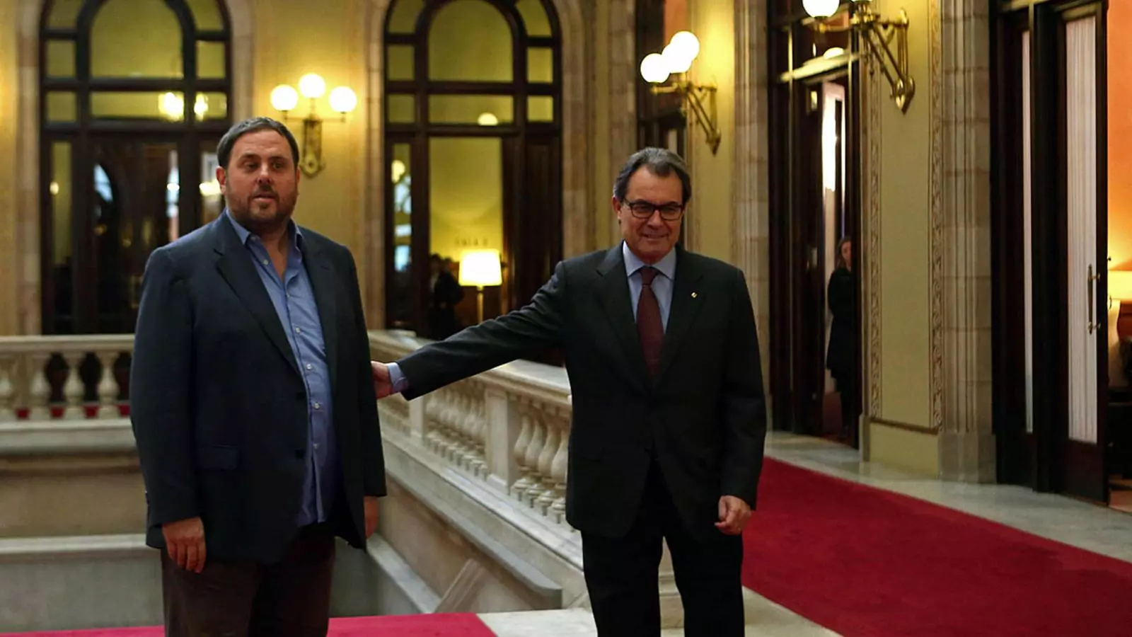El president del Govern, Artur Mas, i el líder d'ERC, Oriol Junqueras, s'han reunit aquest dijous al Parlament, per primer cop després del 9-N / EFE