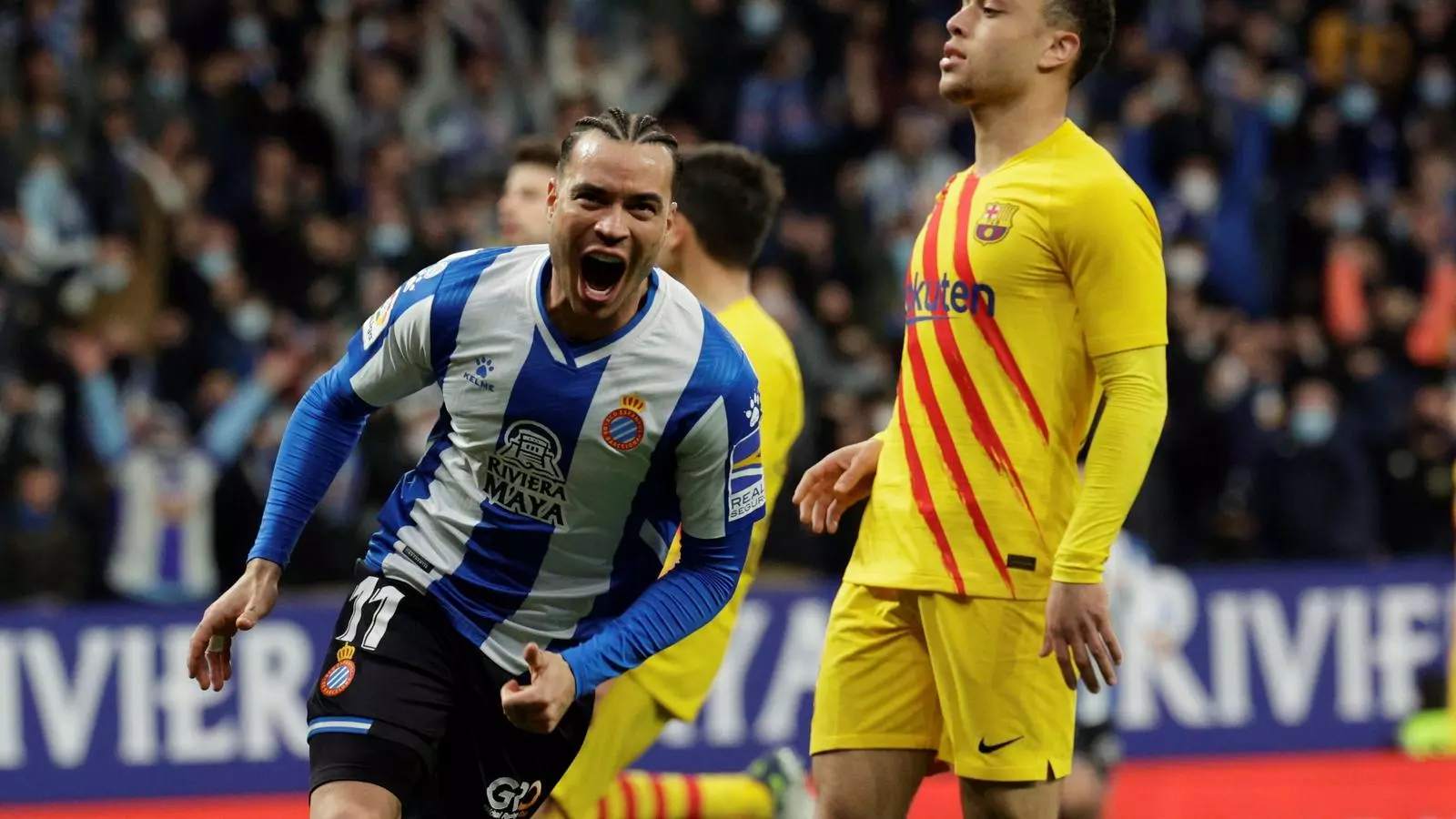 RDT, celebrando el 2-1 en el derbi Barça-Espanyol