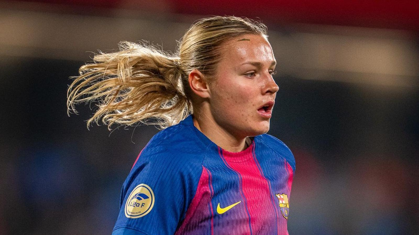 Martine Fenger en un partido con el Barça