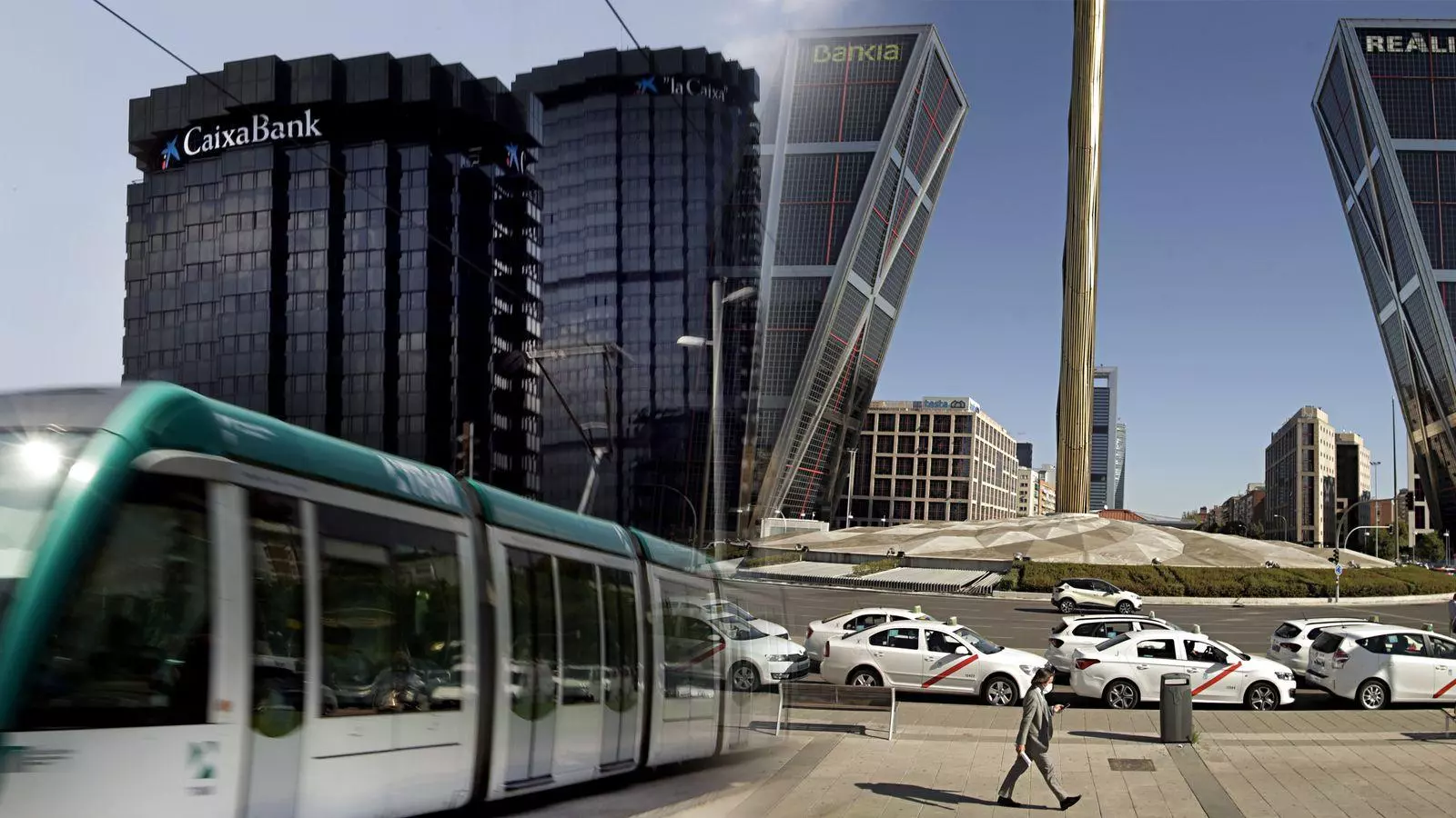 Les seus de CaixaBank a Barcelona i Bankia a Madrid.