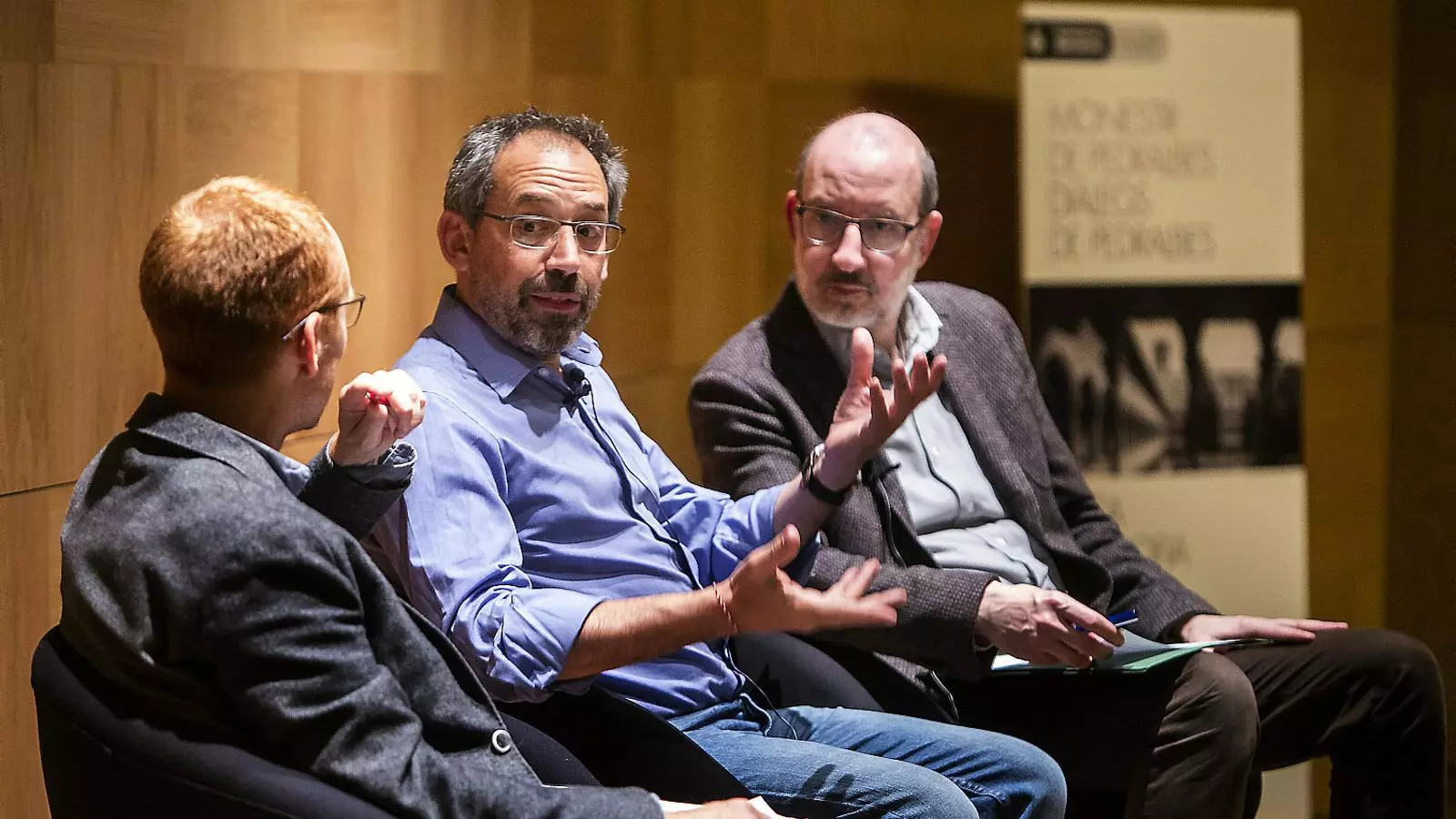 Daniel Gamper, Joaquín Urías i Antoni Bassas ahir als Debats de Pedralbes.