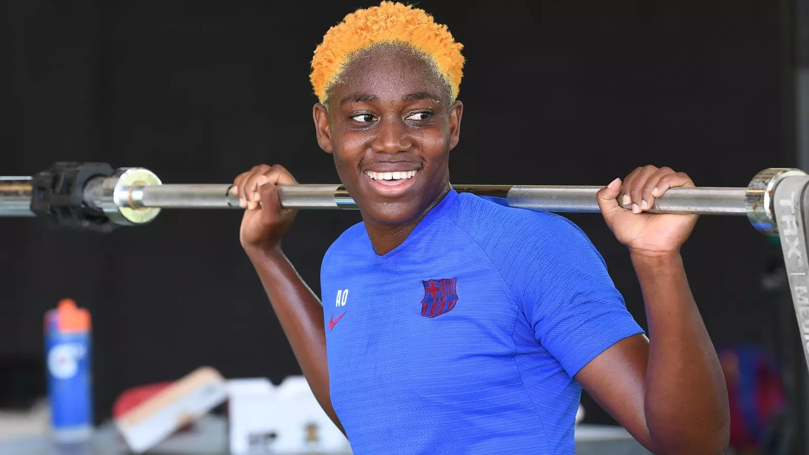 Asisat Oshoala en un entrenament a l'stage