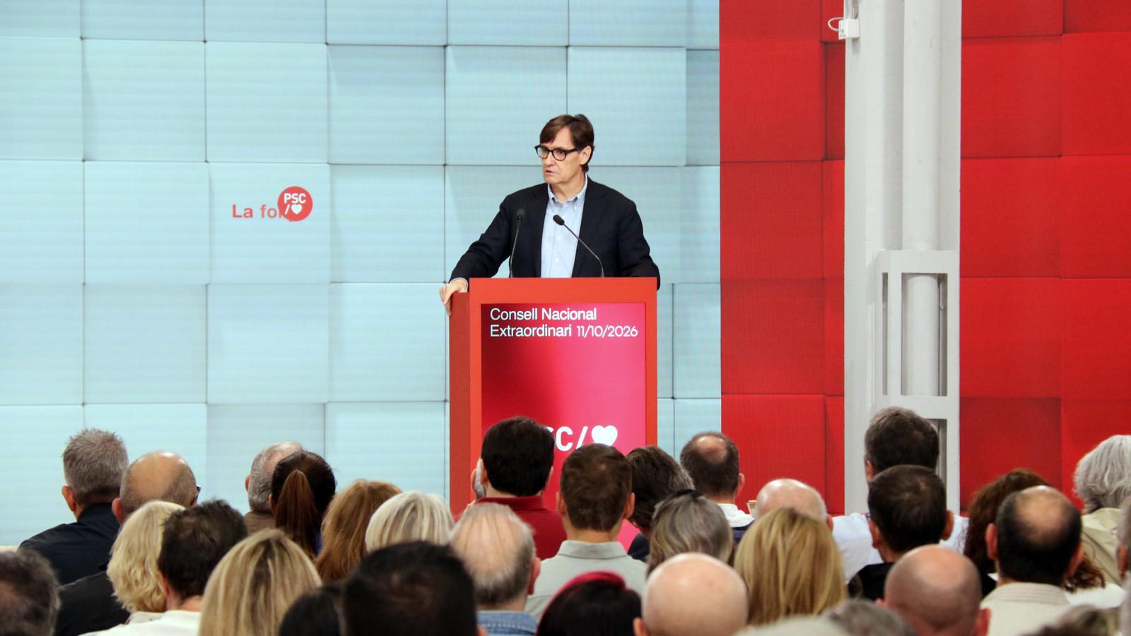 The president of the Generalitat, Salvador Illa, at the PSC national council this Sunday.