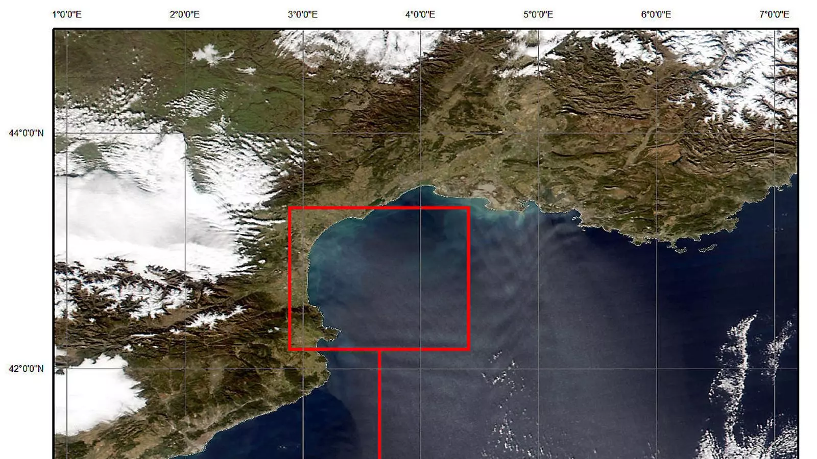 Imatge dels satèl·lits Suomi NPP dia 2 de gener i Sentinel-1 A (requadre) dia 3 de gener.
