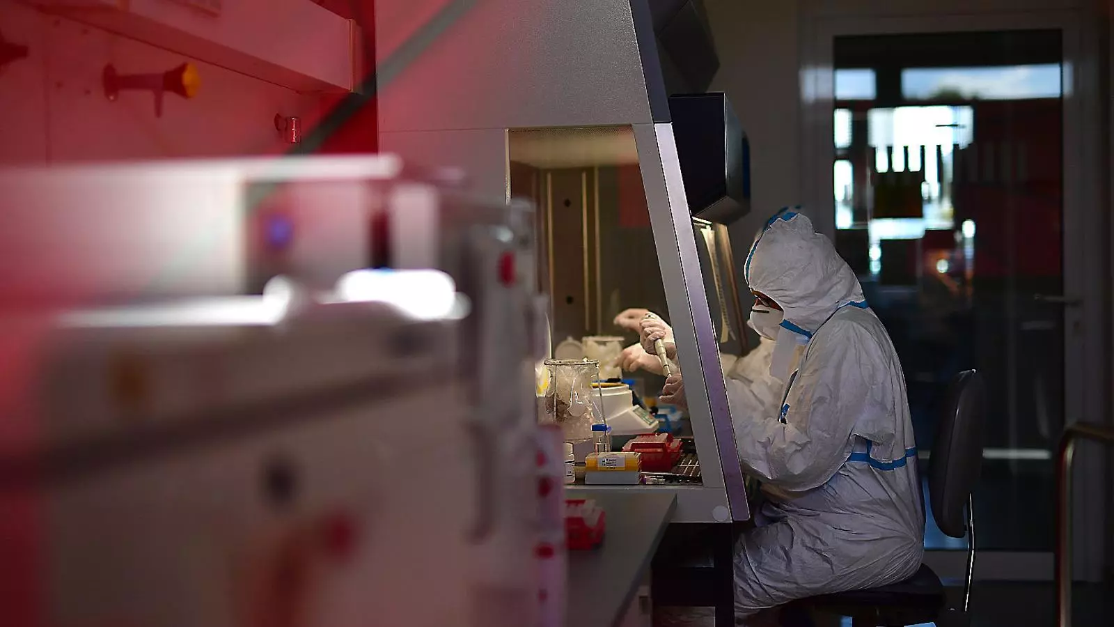 Tècnics d’un laboratori alemany en plena feina de detecció de casos positius de covid-19 en mostres.