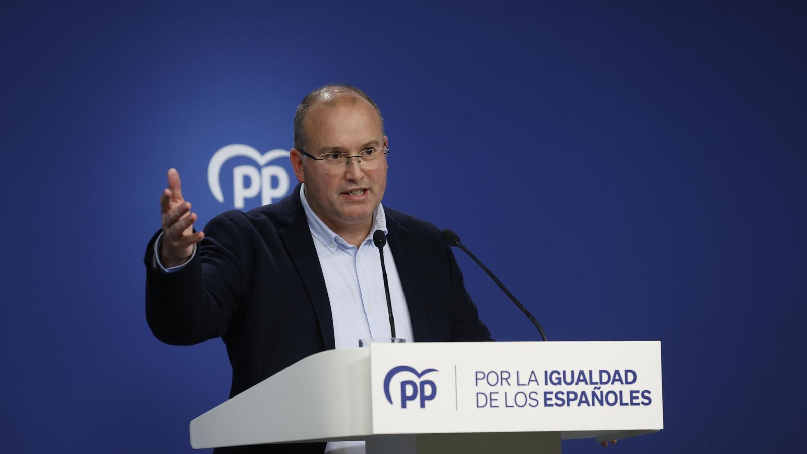 The deputy secretary of Organization of the PP, Miguel Tellado, in a press conference at Génova