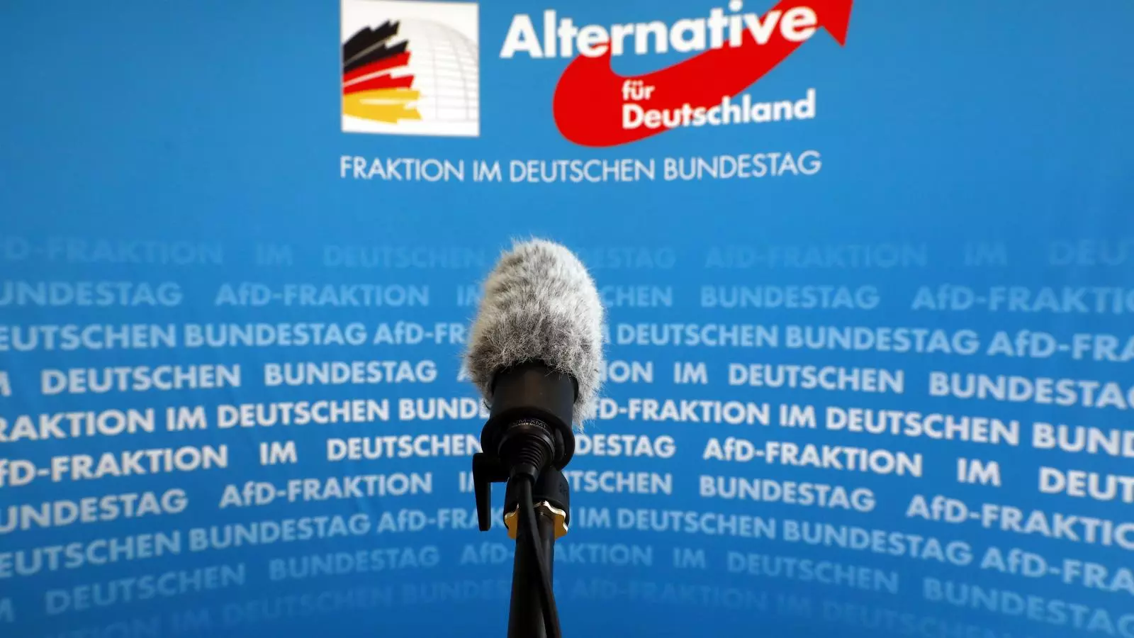 Un micròfon plantat en un espai habilitat per a les rodes de premsa d'Alternativa per Alemanya (Afd), al Parlament de Berlín