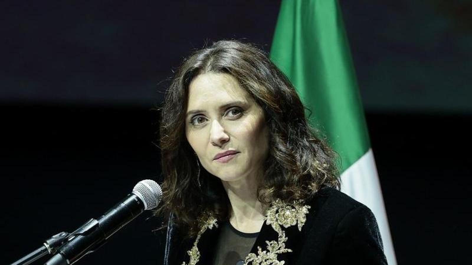 La presidenta de la Comunidad de Madrid, Isabel Díaz Ayuso, en el homenaje a Hernán Cortés, en Ciudad de México.
