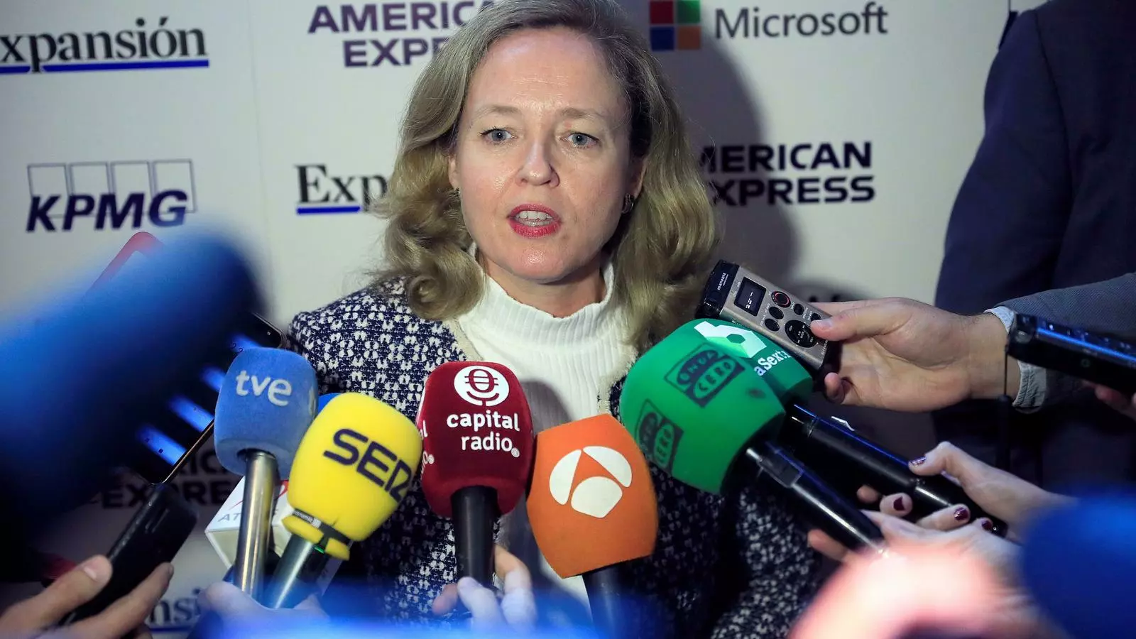 La ministra d'Economia en funcions, Nadia Calviño, aquest dilluns a Madrid.