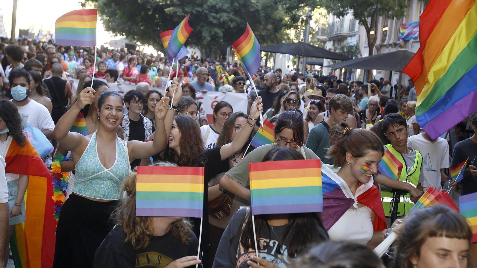 A group of people with banners during an LGTBI Pride demonstration.
