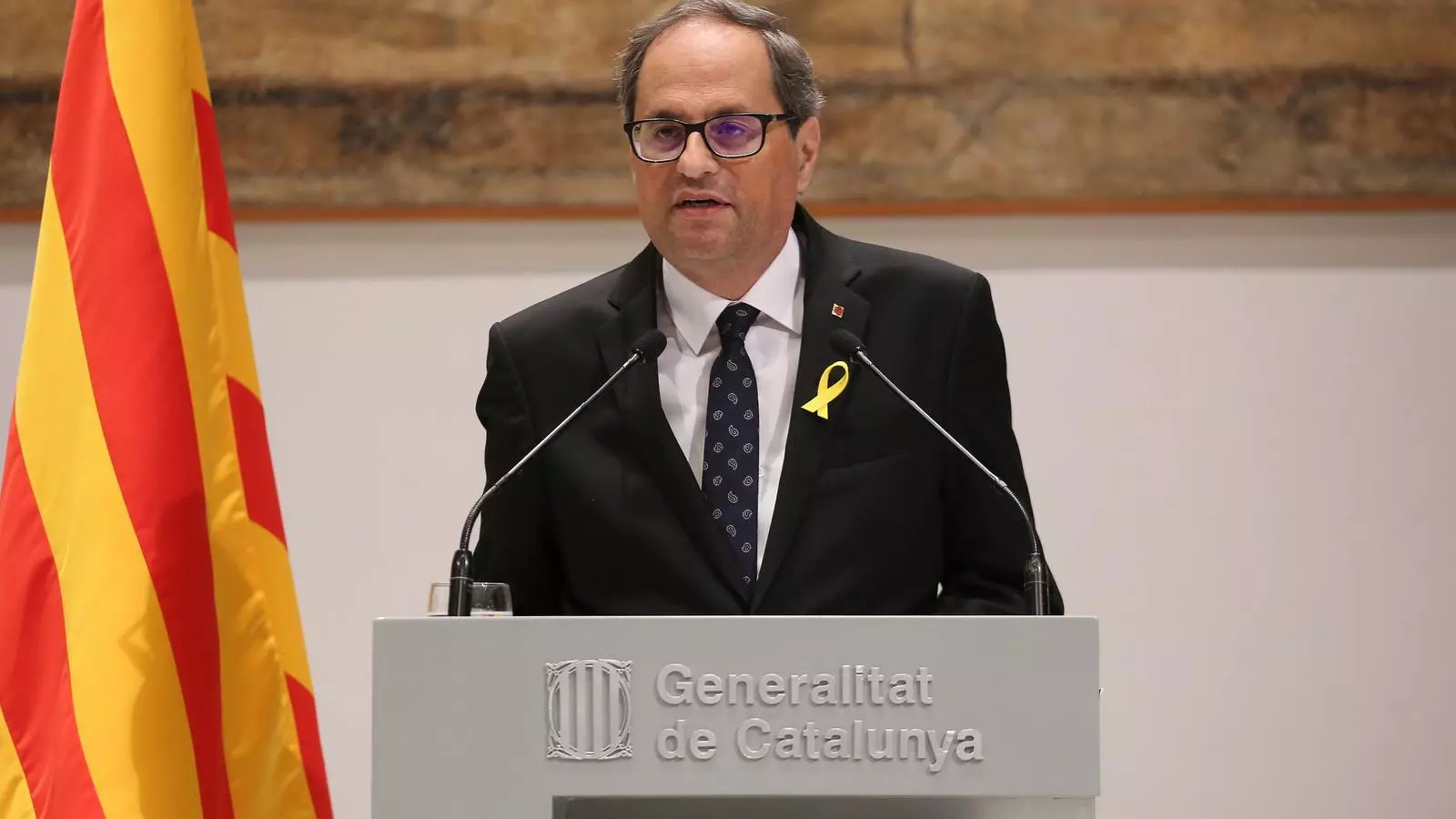 El president de la Generalitat, Quim Torra, durant la declaració institucional
