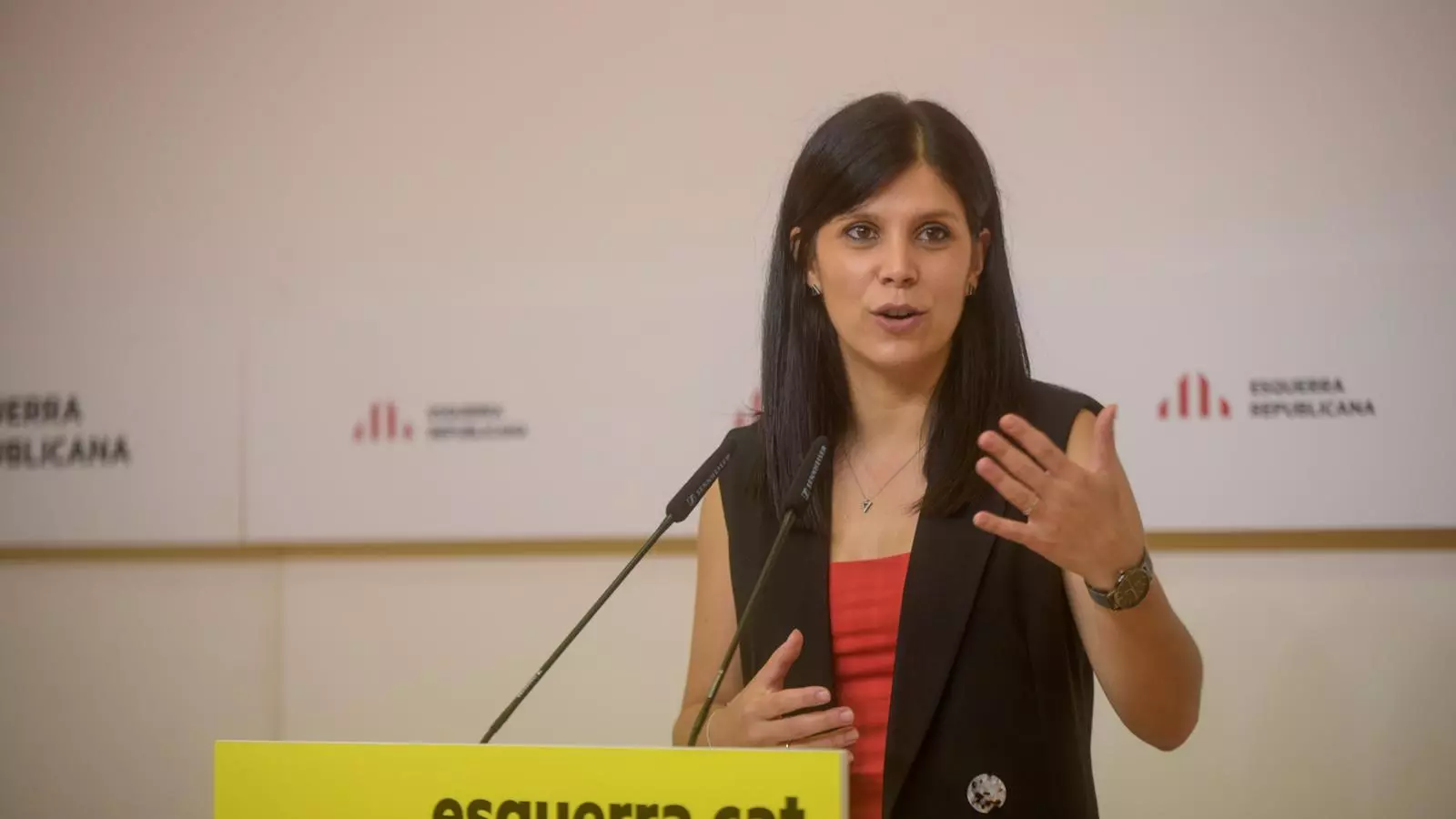Marta Vilalta, portaveu d'Esquerra, aquest dilluns a la roda de premsa