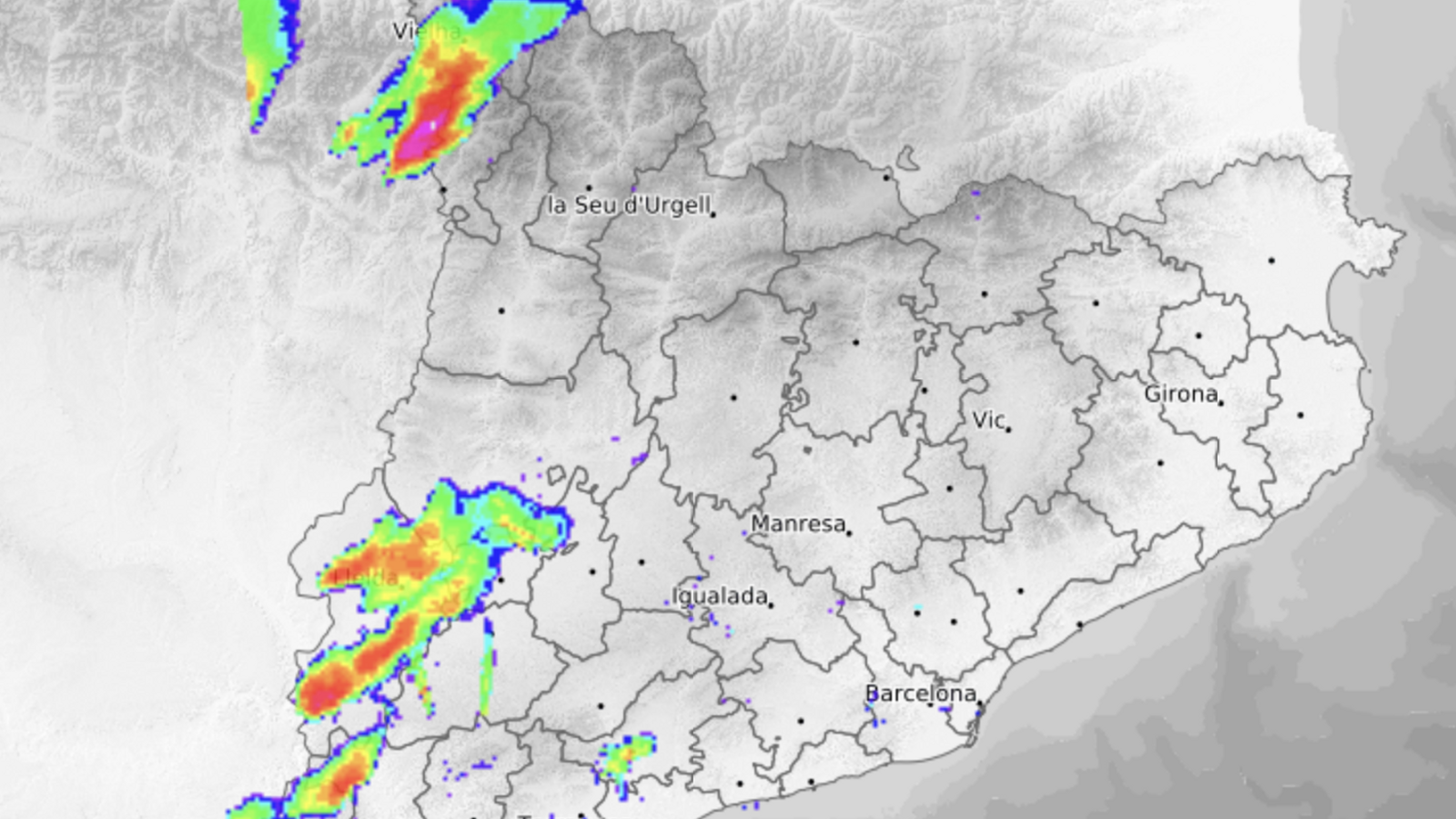 Imagen del radar meteorológico de lluvia.