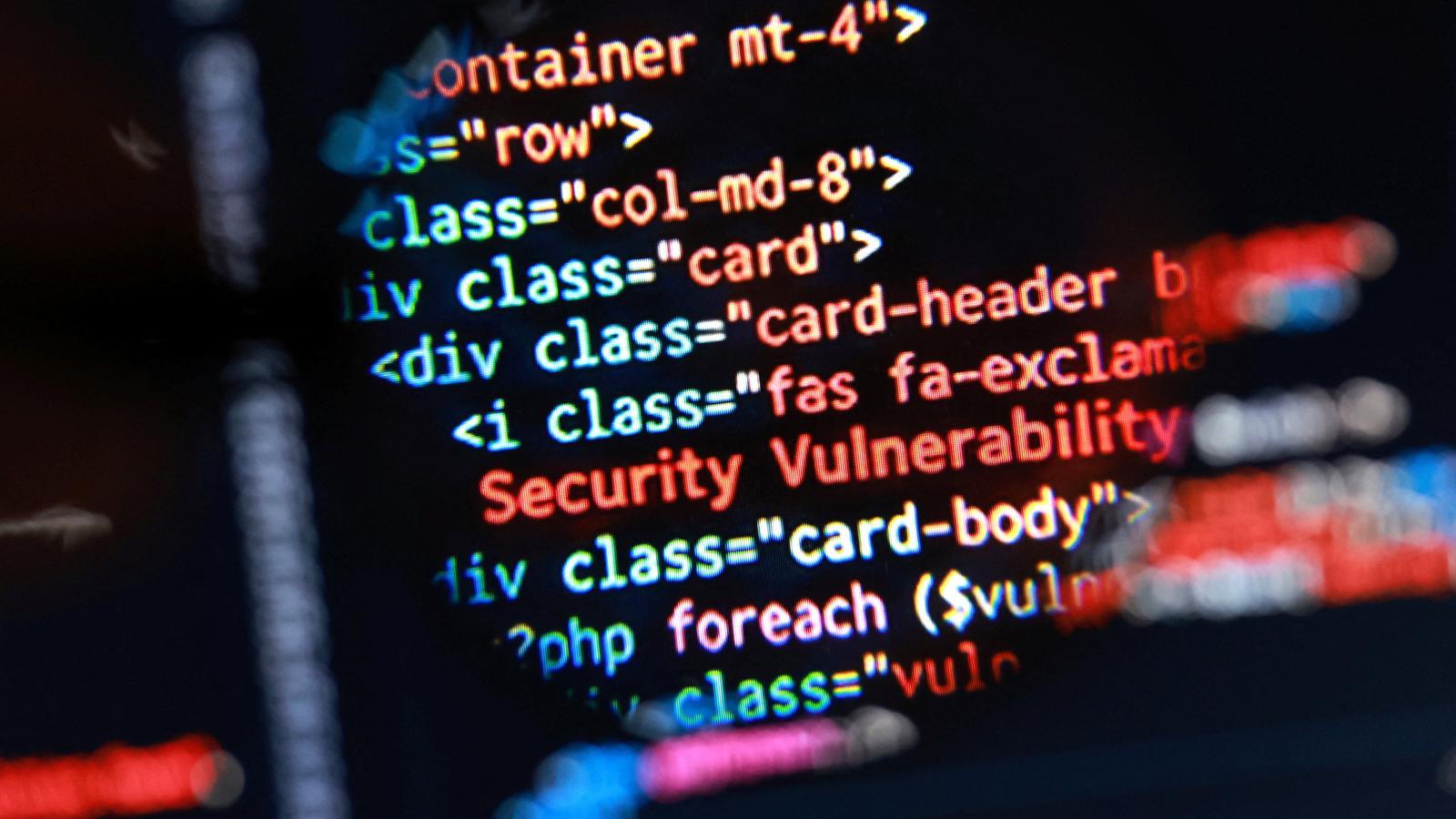 The phrase "security vulnerability" and a PHP code, in this illustration.