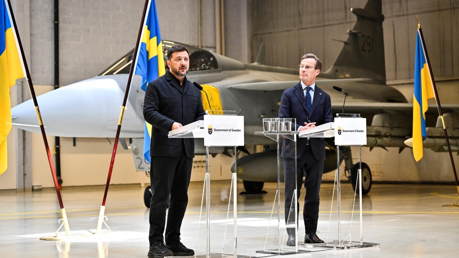 The Ukrainian president, Volodymyr Zelenskyy, and the Swedish prime minister, Ulf Kristersson, this Thursday in Sweden.