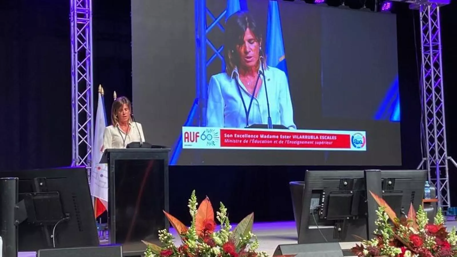 La ministra d'Educació i Ensenyament Superior, Ester Vilarrubla, durant el seu discurs a la 18a Assemblea General de l'Agència Universitària de la Francofonia.