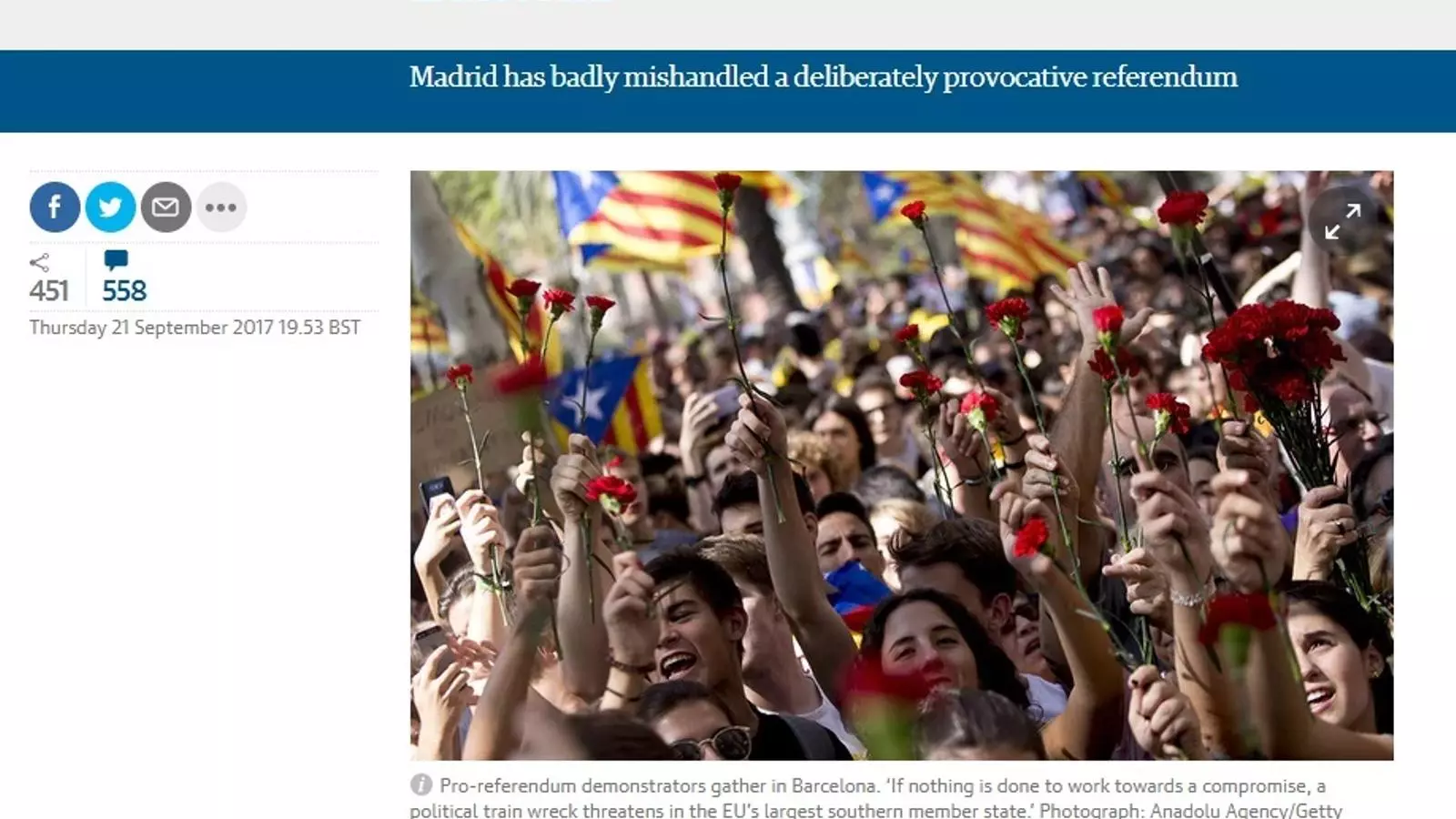 La visió de 'The Guardian' sobre Catalunya: "Allunyeu-vos de l'abisme"