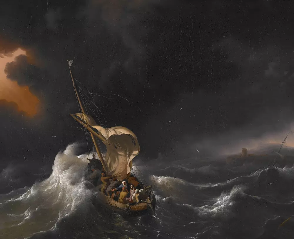 'Crist en la tempesta sobre el mar de Galilea', oli sobre tela, datat l'any 1695, de Ludolf Backhuysen I.