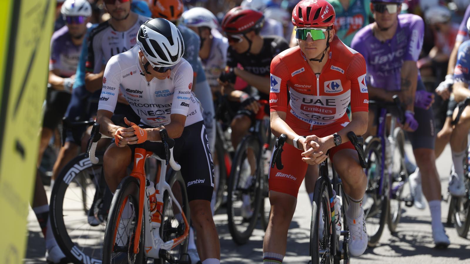 Tadej Pogacar at the start of the eighth stage of the Vuelta.