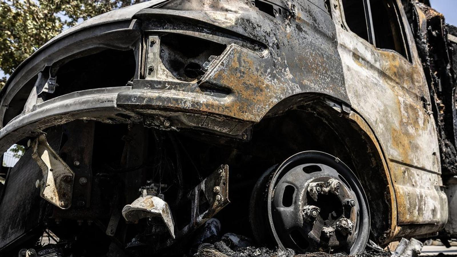 A van burned during a forest fire in La Pobla de Claramunt, on July 7.