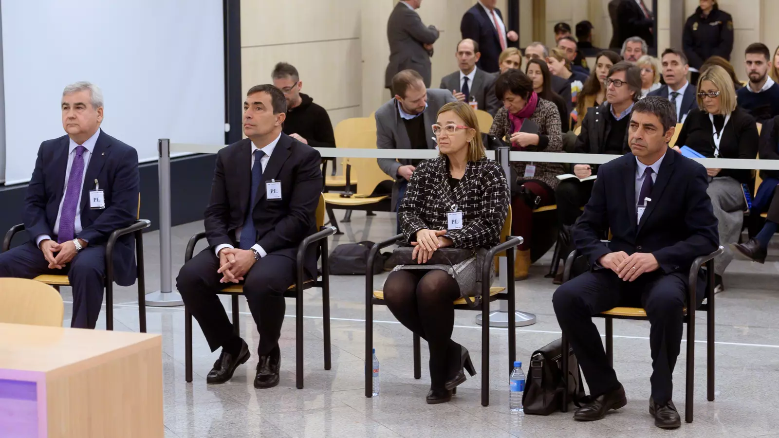 Josep Lluís Trapero, Teresa Laplana, Pere Soler i César Puig a l'inici del judici sobre l'actuació dels Mossos d'Esquadra en relació al referèndum de l'1-O