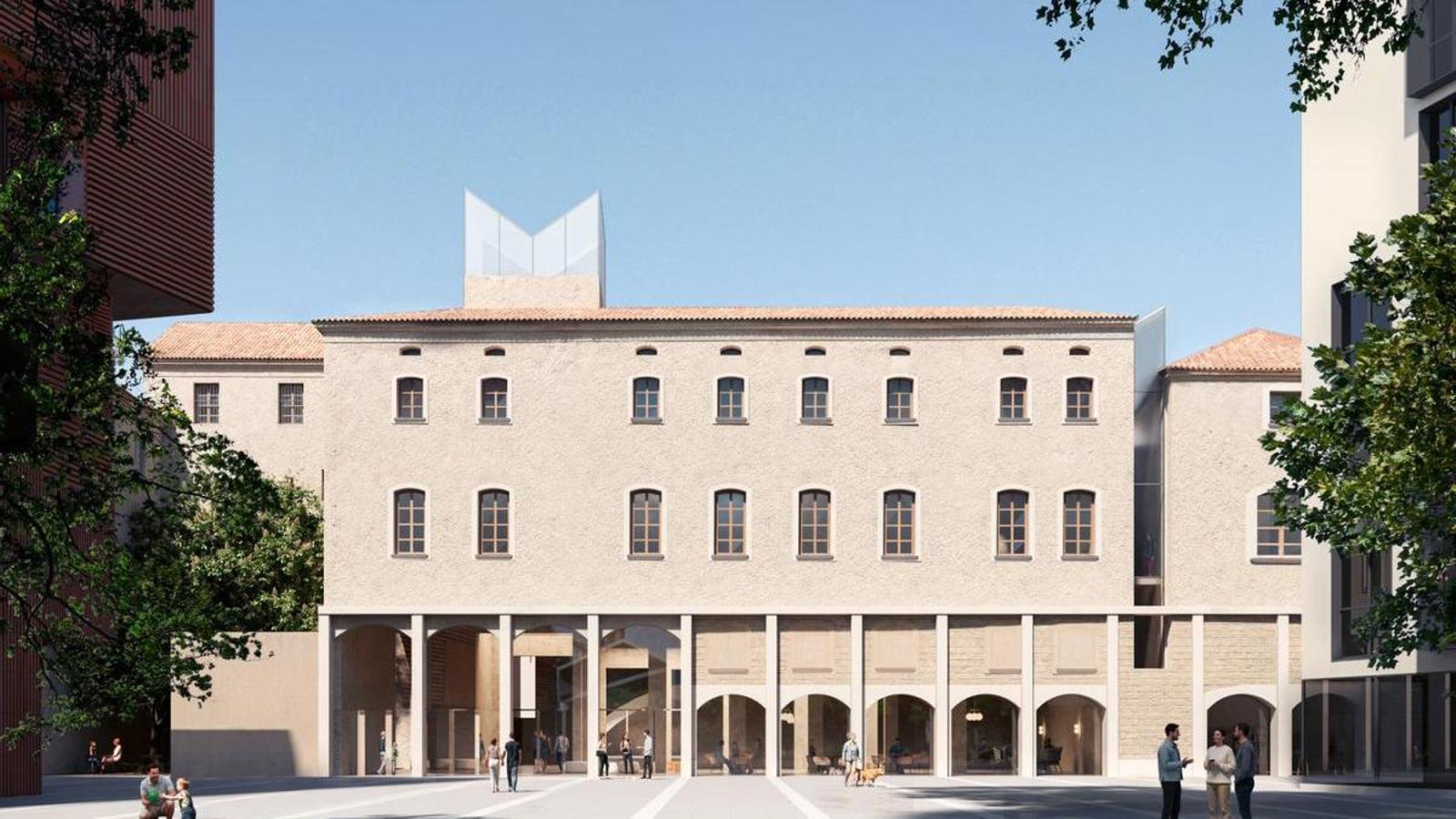 Display of future access to the Library of Catalonia enclosure via Plaça de la Gardunya