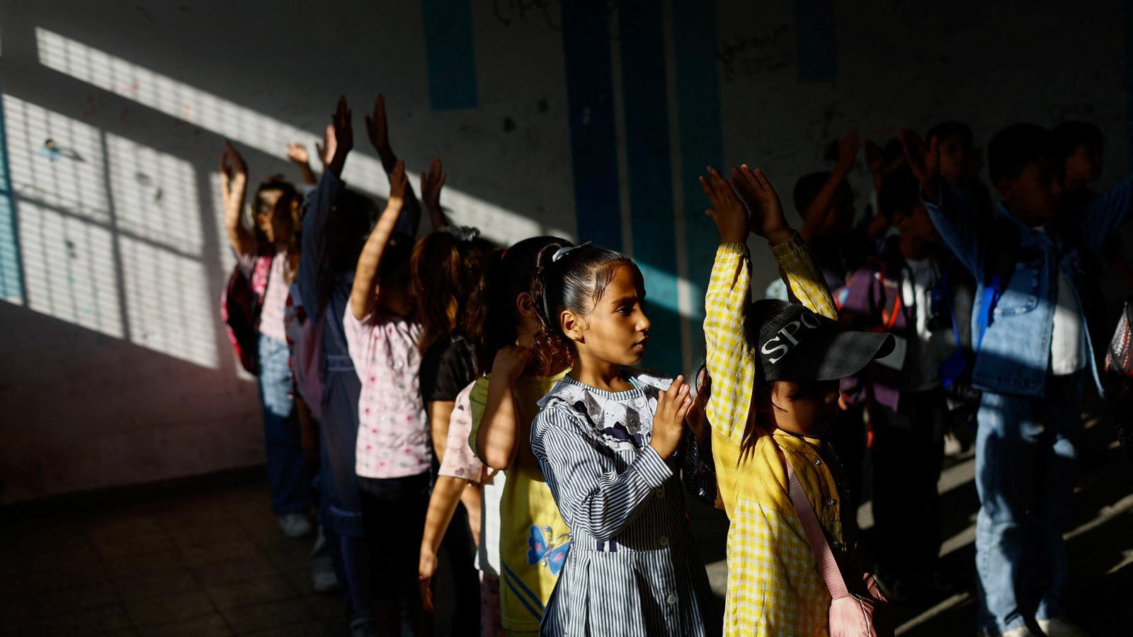 Students the first day of school at a center managed by UNRWA in Nuseirat, in the center of the Gaza Strip.