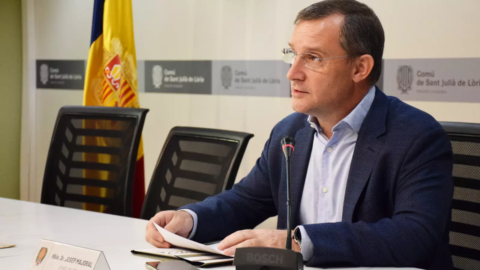 El cònsol major de Sant Julià de Lòria, Josep Majoral, durant la roda de premsa d'aquest dilluns.
