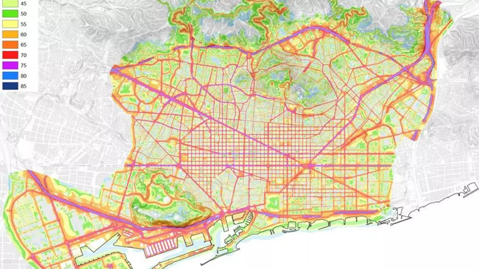 El mapa del soroll a Barcelona