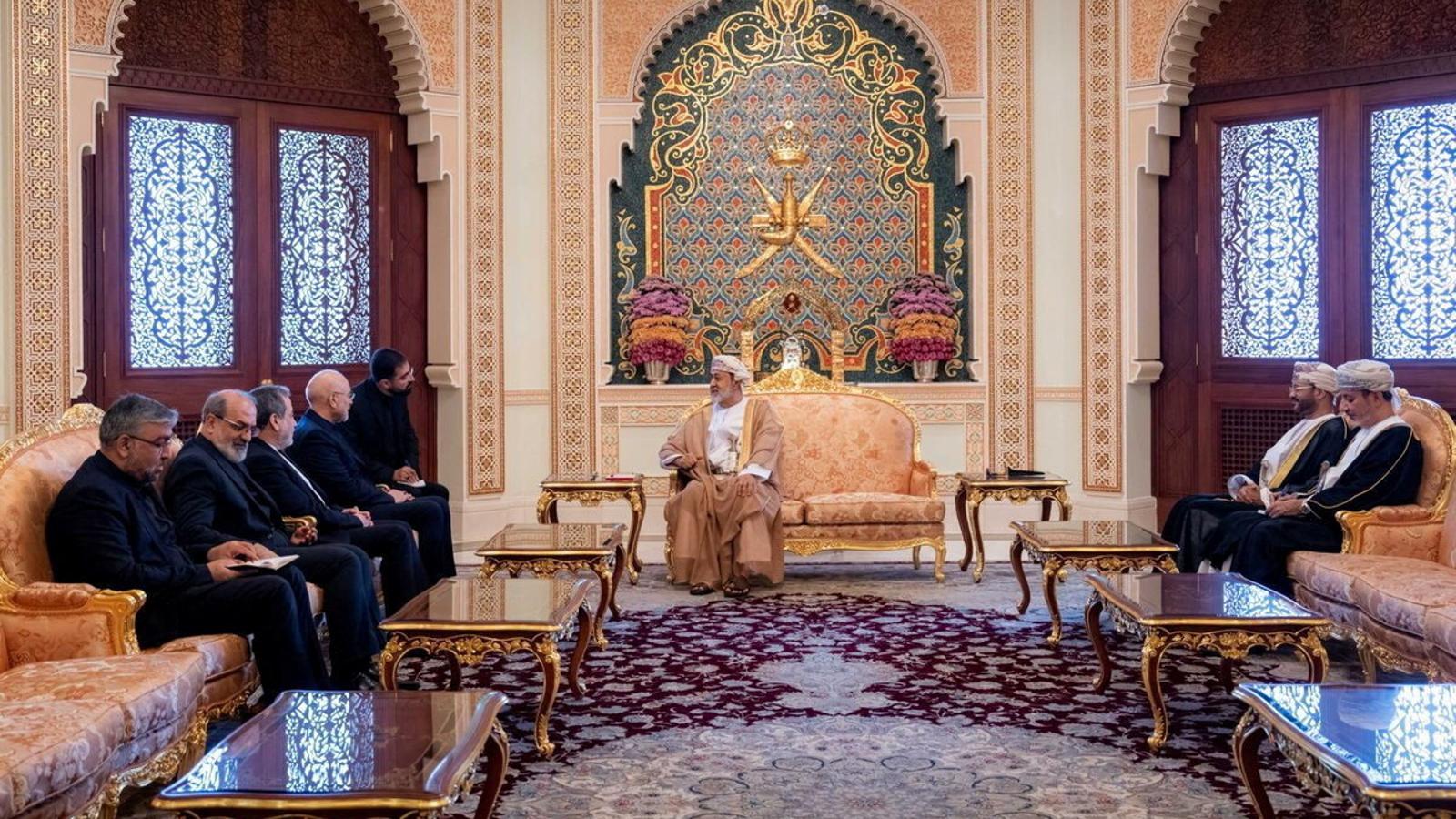 The Sultan of Oman, Haitham bin Tariq Al Said, meets with the Iranian delegation led by Parliament Speaker Mohammad Baqer Qalibaf and Foreign Minister Abbas Araqchi, in Muscat.