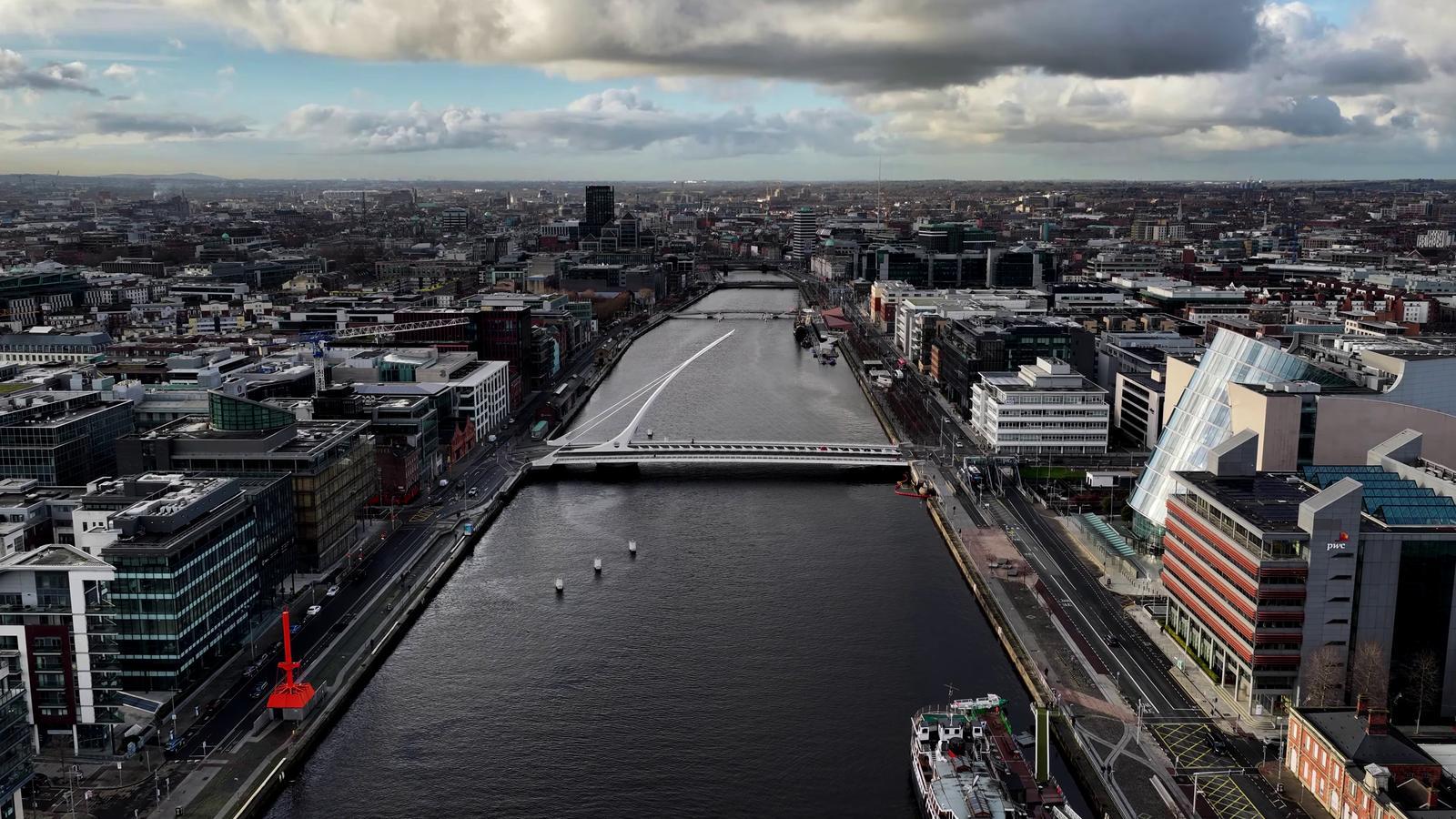 Panoramic view Dublin in a stock image.