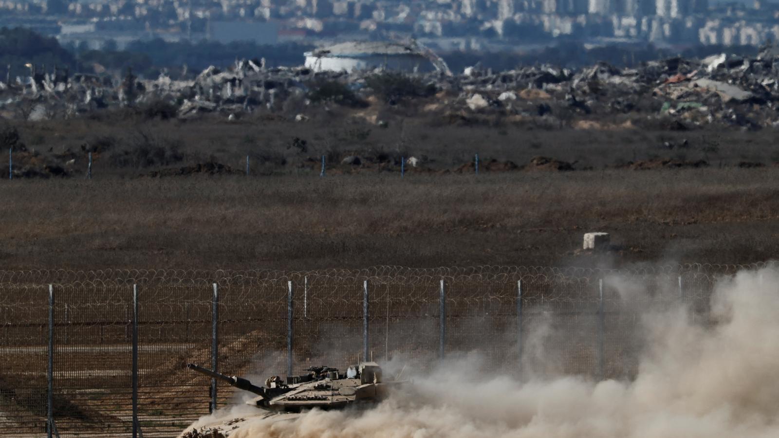 An Israeli tank on the border with Gaza.